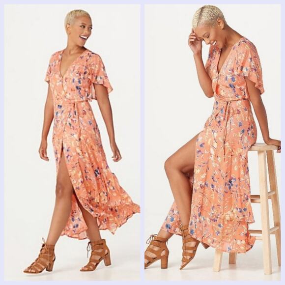 Haute Hippie Women size Medium Tribe Floral Wrap Maxi Dress - Picture 1 of 13